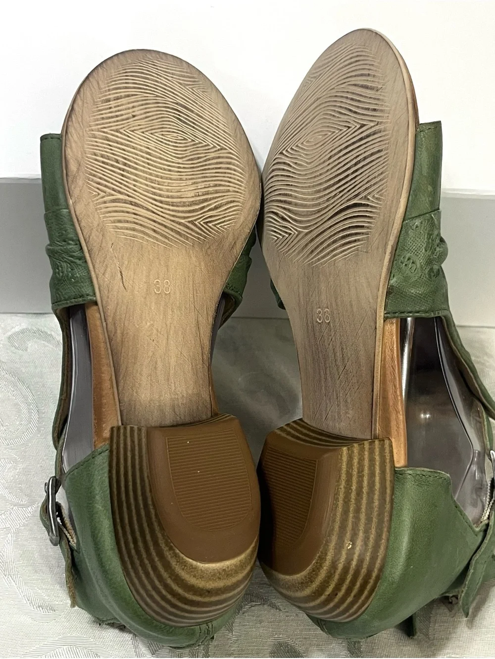 Miz Mooz Corra Leather Heeled Sandals Aloe Green EU 38 US 7.5-8 New No Box